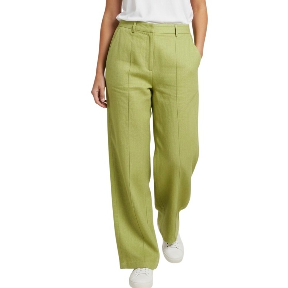 Cider Apple Green Wide Leg Trousers Womens L Rayon Blend Flowy High Waist Pants